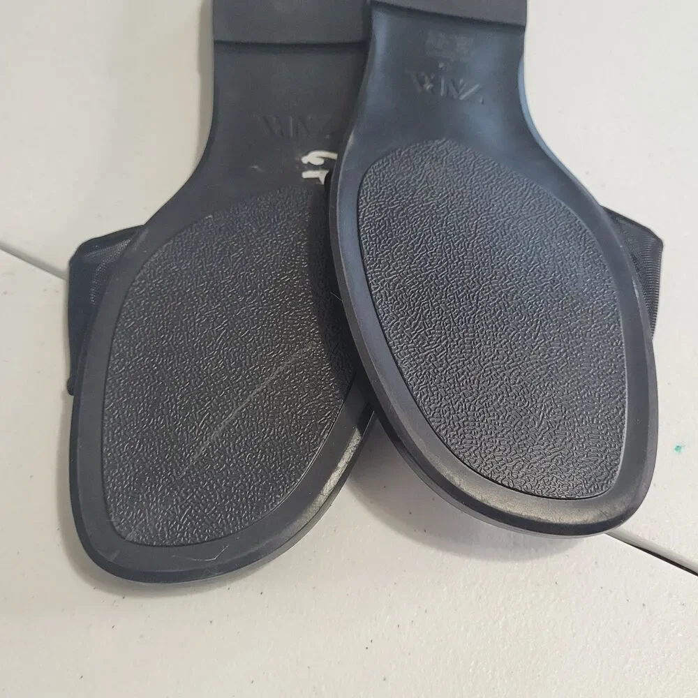 NEW Zara size 11 flat sandals open toe black beaded - Picture 8 of 11